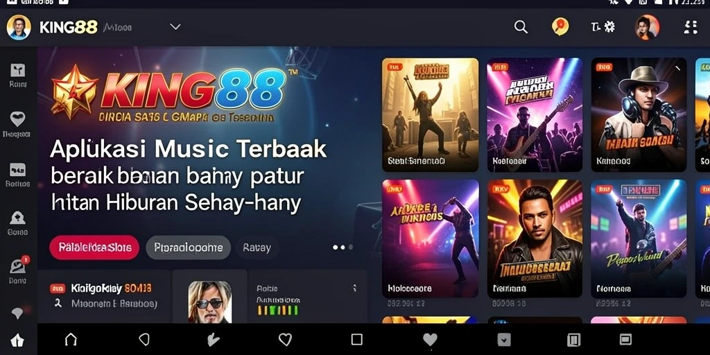 Tangkapan layar utama KING88 menampilkan antarmuka aplikasi musik yang menarik.