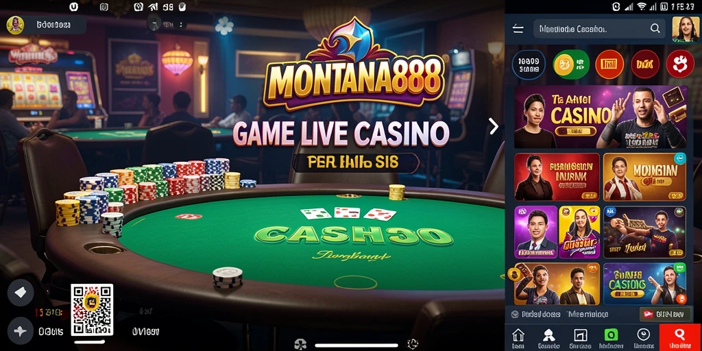 Screenshot gameplay MONTANA88 yang menampilkan dealer langsung dan suasana kasino.