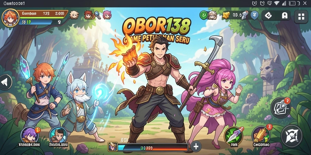 Tampilan gameplay seru OBOR138 dengan aksi karakter anime.