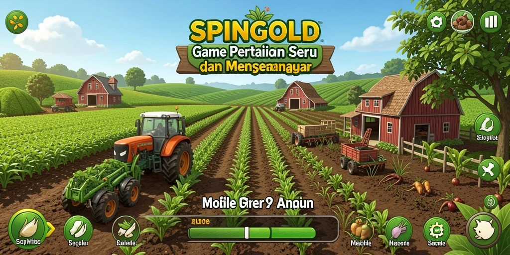 Tampilan gameplay SPINGOLD yang menampilkan aktivitas pertanian yang menyenangkan.